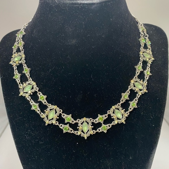 VCLM necklace Jewelry - VCLM Fashion Costume Necklace - Green / Yellow Jewels with Silver Chain